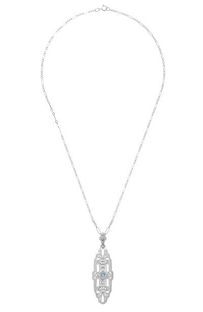 Art Deco Filigree Sky Blue Topaz Lozenge Necklace in Sterling Silver - Item: N165WBT - Image: 3