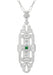 Art Deco Geometric Lozenge Filigree Emerald Pendant in Sterling Silver