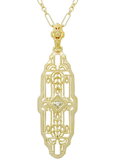 Vintage Inspired Art Deco Diamond Necklace in Yellow Gold Vermeil Over Sterling Silver - 1920's Replica Lozenge Pendant