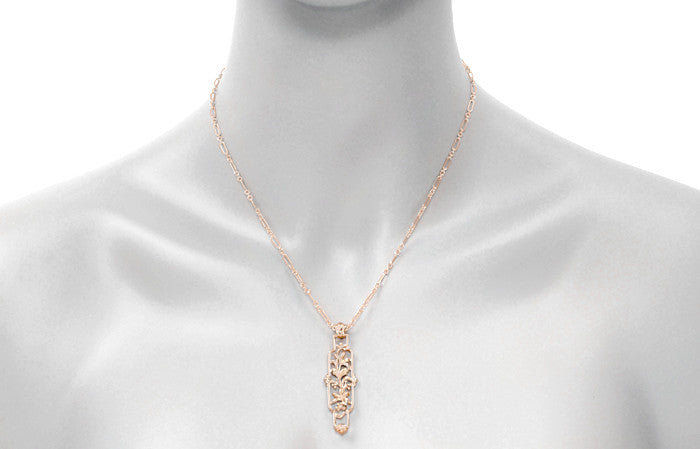 Art Nouveau Trailing Lilies Filigree Pendant Necklace in Sterling Silver with Rose Gold Vermeil - Item: N166R - Image: 4