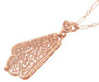 Edwardian Rose Gold Vermeil Scalloped Leaf Dangling Filigree Pendant Necklace