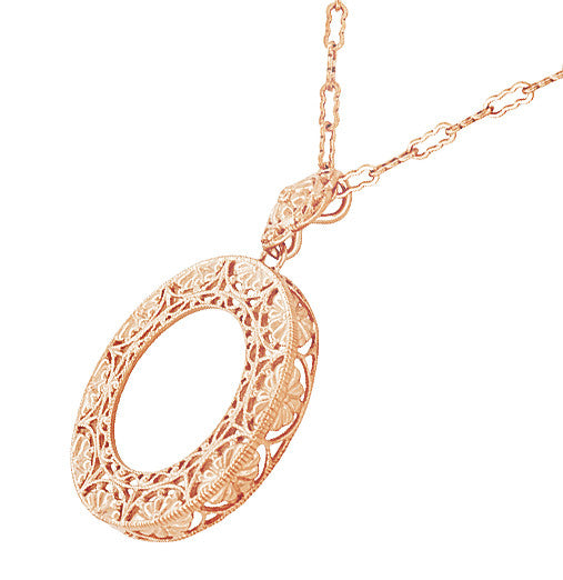 Art Deco Eternal Circle of Love Filigree Pendant Necklace in Sterling Silver with Rose Gold Vermeil - Item: N170R - Image: 2