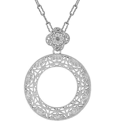 Art Deco Eternal Circle of Love Filigree Pendant Necklace in Sterling Silver