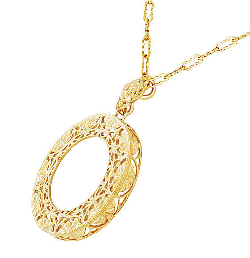 Art Deco Eternal Circle of Love Filigree Pendant Necklace in Sterling Silver with Yellow Gold Vermeil - Item: N170Y - Image: 2