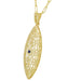 1920's Blue Sapphire Filigree Leaf Pendant Necklace in Yellow Gold Vermeil Over Sterling Silver