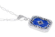 Art Deco Filigree Royal Blue Sun Ray Crystal Pendant Necklace with Sapphire and Diamond in Sterling Silver