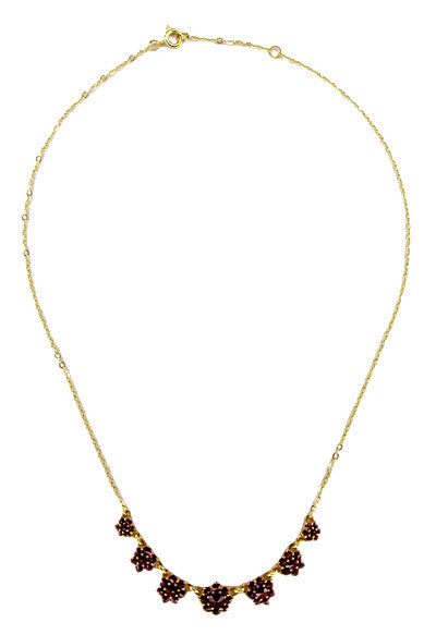 Victorian Bohemian Garnet Floral Necklace in Yellow Gold Vermeil Over Sterling Silver - Item: N113 - Image: 2