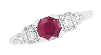 Ruby and Diamond Geometric Art Deco Engagement Ring in 18 Karat White Gold - Item: R207 - Image: 4