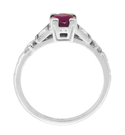 Ruby and Diamond Geometric Art Deco Engagement Ring in 18 Karat White Gold - Item: R207 - Image: 5