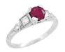 Ruby and Diamond Geometric Art Deco Engagement Ring in 18 Karat White Gold