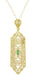 Art Deco Filigree Emerald Lavalier Pendant  Necklace in 14 Karat Yellow Gold