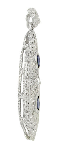 Art Deco Filigree Sapphire and Diamond Lavalier Pendant Necklace in 14 Karat White Gold - alternate view