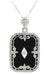 Art Deco Filigree Onyx Pendant Necklace with Diamond in 14 Karat White Gold