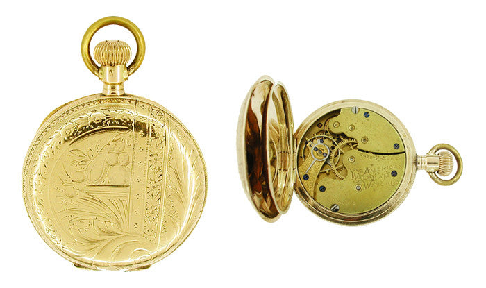 American Waltham Ladies 0 Size Pocket Watch in 14 Karat Gold Hunter Case - Item: PW103 - Image: 2