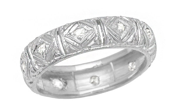 Art Deco Talcott Vintage Diamond Filigree Wedding Ring in Platinum 5mm Wide Band - Size 5 1/2