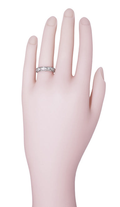Platinum Art Deco Engraved Filigree Shields Vintage Diamond Wedding Ring - Size 6.75 - 5mm Wide - alternate view