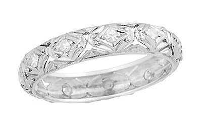 Art Deco Drakeville Engraved Antique Filigree Diamond Wedding Band in Platinum - Size 7 1/4