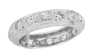 Antique Milford Filigree Engraved Art Deco Diamond Wedding Band in Platinum - Size 7 1/4