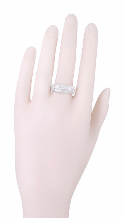 Art Deco Hopewell Vintage Platinum Filigree Diamond Wedding Band - Size 9 - Item: R10421 - Image: 3