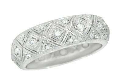 Art Deco Hopewell Vintage Platinum Filigree Diamond Wedding Band - Size 9 - Item: R10421 - Image: 2
