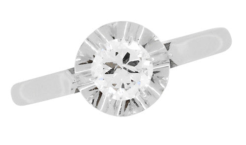 1950's Retro Moderne Buttercup Vintage Diamond Engagement Ring in Platinum - Item: R1046 - Image: 4