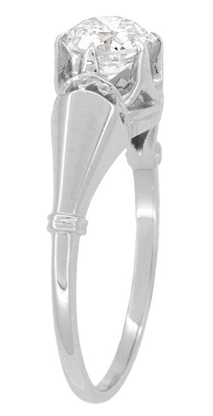 Retro Moderne Solitaire Crown 3/4 Carat White Sapphire Vintage Engagement Ring in Platinum - Item: R1053 - Image: 3