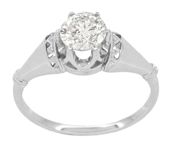 Retro Moderne Solitaire Crown 3/4 Carat White Sapphire Vintage Engagement Ring in Platinum - Item: R1053 - Image: 2