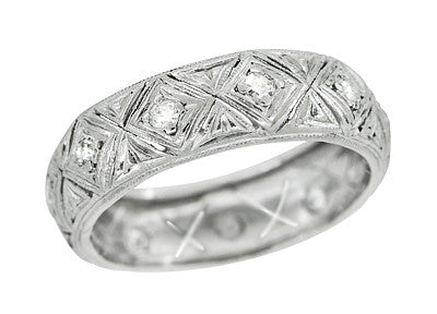 Art Deco Shelton Geometric Antique Diamond Wedding Band in Platinum - Size 5 1/2
