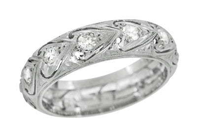 Art Deco Eastford Diamonds and Hearts Antique Wedding Band in Platinum - Size 5 1/2