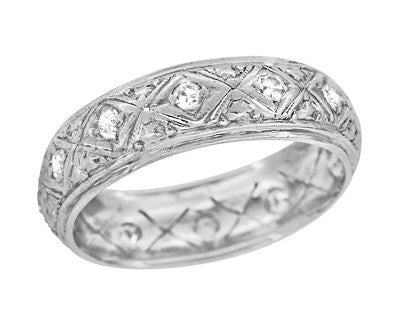 Art Deco Torrington Engraved Filigree Antique Diamond Eternity Wedding Band in Platinum - Size 6 1/4