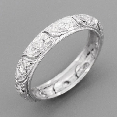 Art Deco Granby Antique Scrolls Platinum and Diamond Wedding Ring - Size 6 3/4 - alternate view