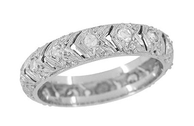 Art Deco Chevrons Filigree Vintage Diamond Wedding Band in Platinum - Size 7