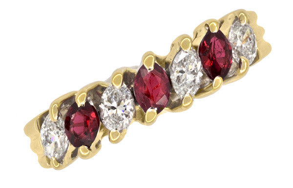 Marquise Ruby and Diamonds Estate Anniversary Band in 18 Karat Yellow Gold - Item: R1107 - Image: 3