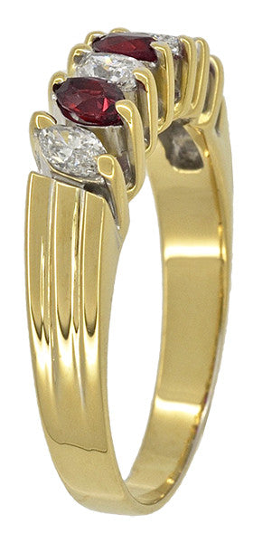 Marquise Ruby and Diamonds Estate Anniversary Band in 18 Karat Yellow Gold - Item: R1107 - Image: 4