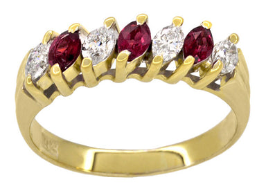 Marquise Ruby and Diamonds Estate Anniversary Band in 18 Karat Yellow Gold - alternate view