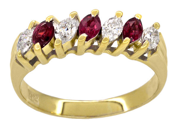 Marquise Ruby and Diamonds Estate Anniversary Band in 18 Karat Yellow Gold - Item: R1107 - Image: 2