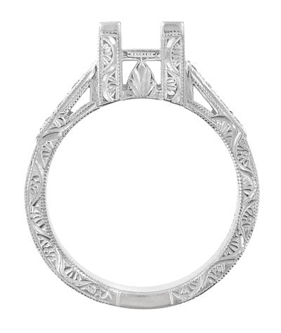Flowers and Scrolls 3/4 Carat Princess Cut Diamond Art Deco Engagement Ring Mounting in 18 Karat White Gold - Item: R1117W75 - Image: 2