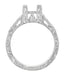 Flowers and Scrolls 3/4 Carat Princess Cut Diamond Art Deco Engagement Ring Mounting in 18 Karat White Gold