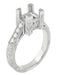 Flowers and Scrolls 3/4 Carat Princess Cut Diamond Art Deco Engagement Ring Mounting in 18 Karat White Gold