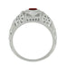 Art Deco Heart Shaped Almandine Garnet and Diamond Filigree Ring in 14 Karat White Gold