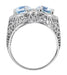 Art Deco Trillion Sky Blue Topaz Loving Duo Filigree Ring in Sterling Silver