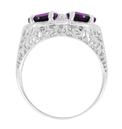 Art Deco Loving Duo Filigree 2 Stone Amethyst Ring in Sterling Silver - Item: R1123AM - Image: 4