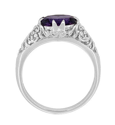 Edwardian Filigree East West Oval Amethyst Promise Ring in Sterling Silver | 1.20 Carat - Item: R1125A - Image: 5