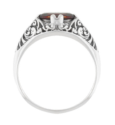 Edwardian Filigree Oval Almandine Garnet Promise Ring in Sterling Silver - Item: R1125G - Image: 4