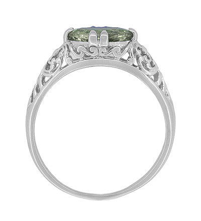 Edwardian Vintage Style Filigree Oval Green Amethyst Promise Ring in Sterling Silver | Prasiolite - Item: R1125GA - Image: 4