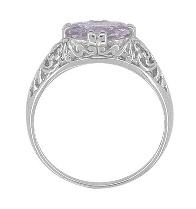 Edwardian Oval Rose de France Filigree Promise Ring in Sterling Silver - Item: R1125RF - Image: 3