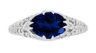 Oval Lab Created Blue Sapphire Filigree Edwardian Promise Ring in Sterling Silver - 1.25 Carats