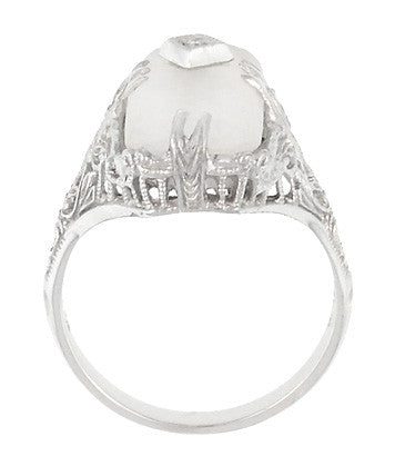 Art Deco Filigree Camphor Crystal Ring with Diamond Center in 14 Karat White Gold - Item: R1126 - Image: 5