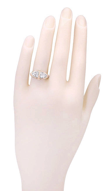 Art Deco 14 Karat Rose Gold Filigree White Topaz Loving Duo Ring - Item: R1129RWT - Image: 4