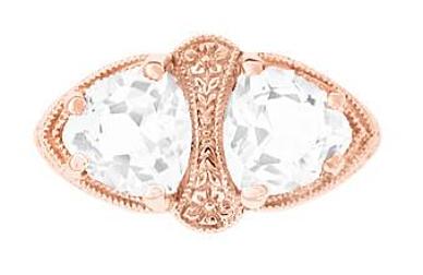 Art Deco 14 Karat Rose Gold Filigree White Topaz Loving Duo Ring - Item: R1129RWT - Image: 2